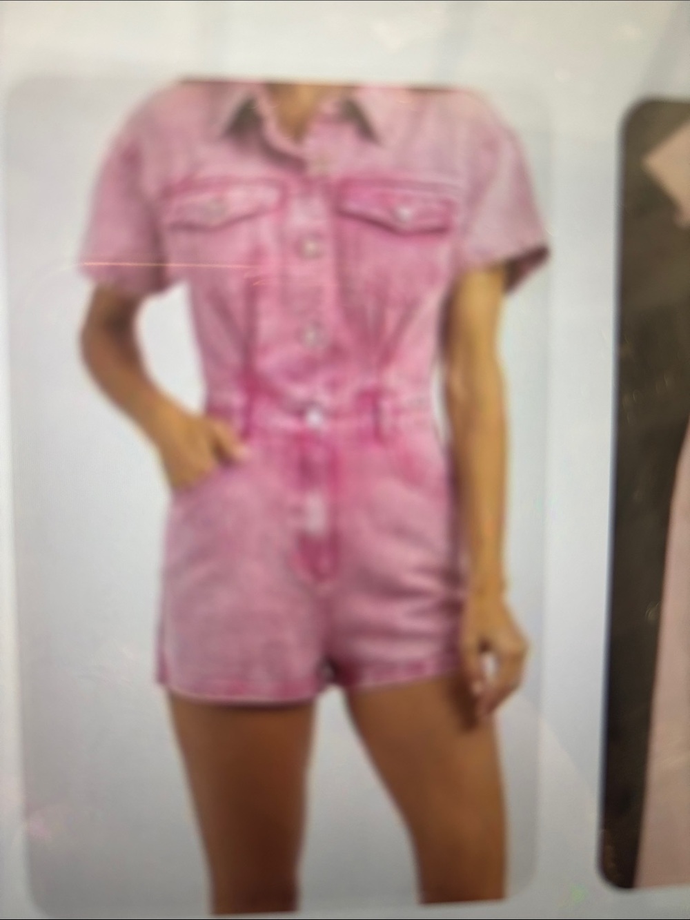 Le Lis Pink Short-Sleeve Denim Romper